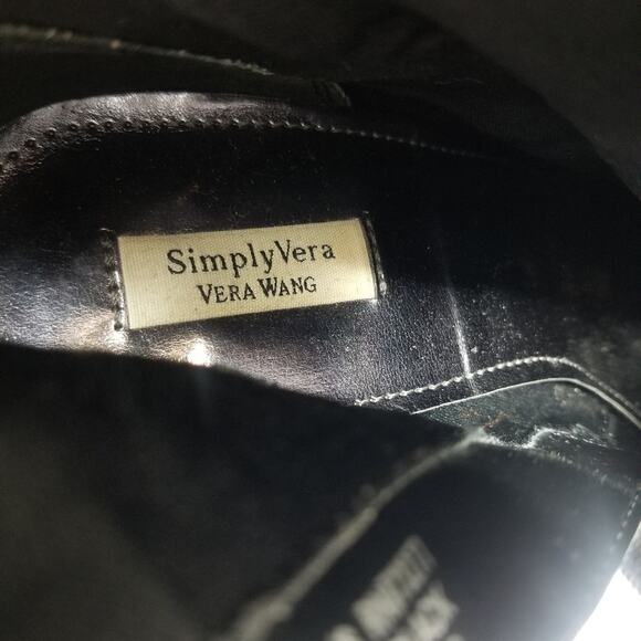 Simply Vera Vera Wang Svellie Black Leather Heeled Platform Boots Size 9.5 - Picture 8 of 14